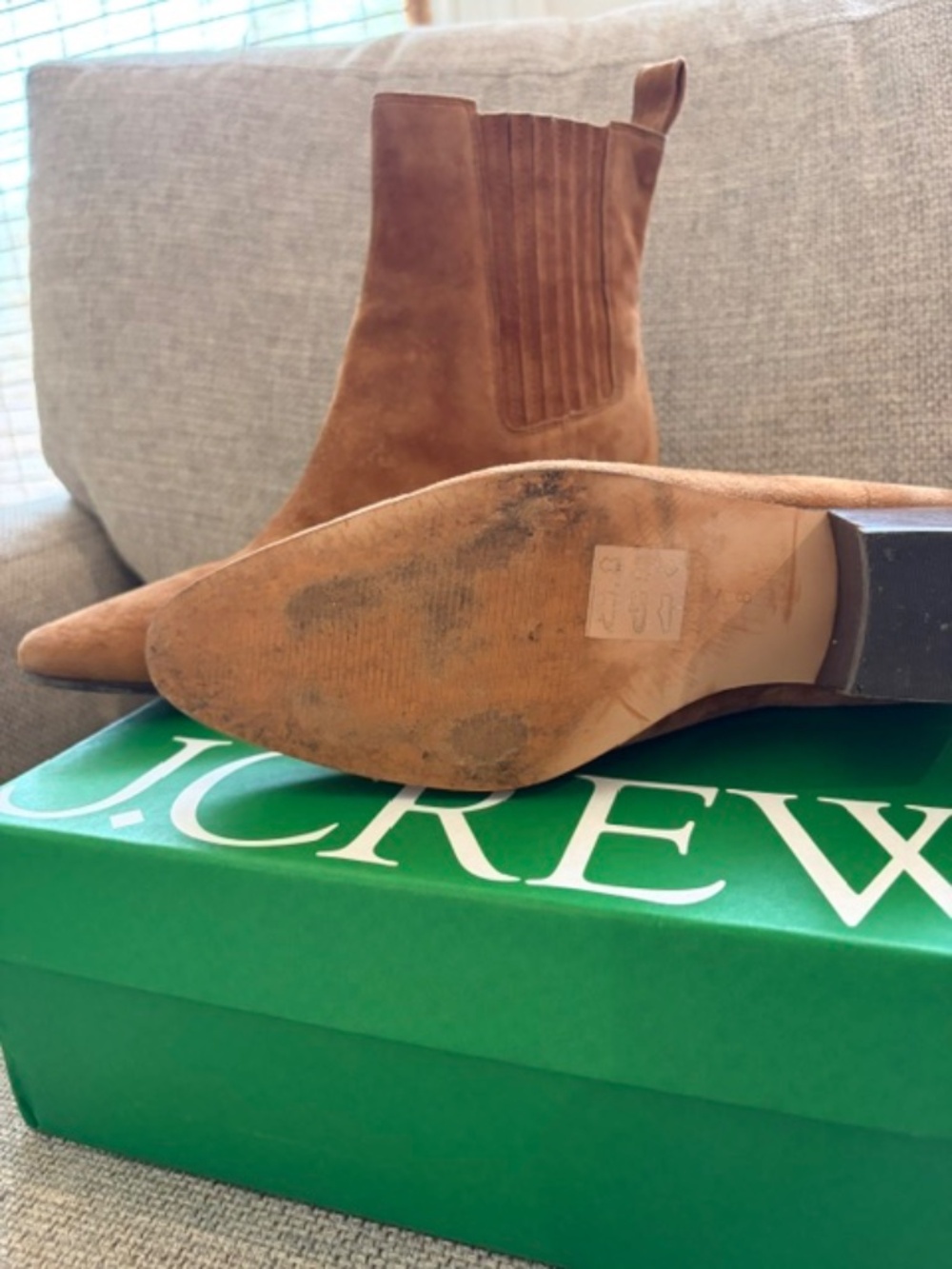 J.Crew Piper Square Toe Ankle Boots in RICH TOFFEE Suede LIKE NEW SIZE 8 - Picture 2 of 3